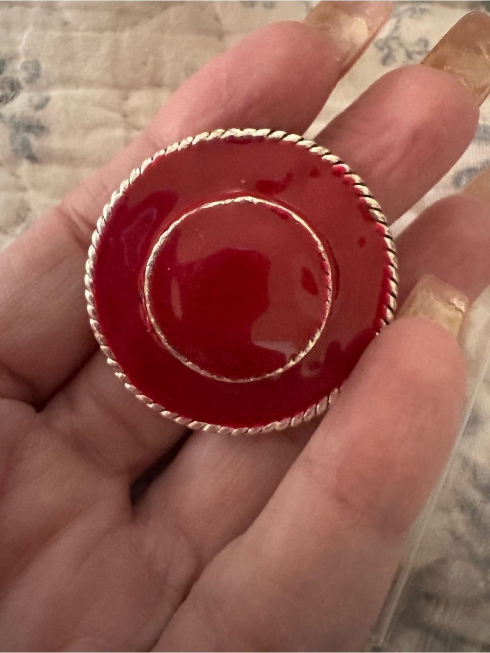 Red Enamel Hat Brooch Set - Or Pendant - Picture 3 of 5